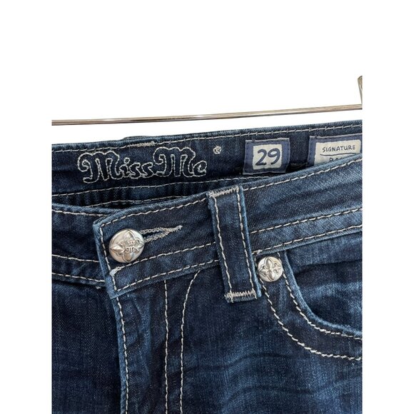 Miss Me Womens Bootcut Jeans Size 29 Distressed Blue Denim With Embellished Pock - Picture 9 of 10